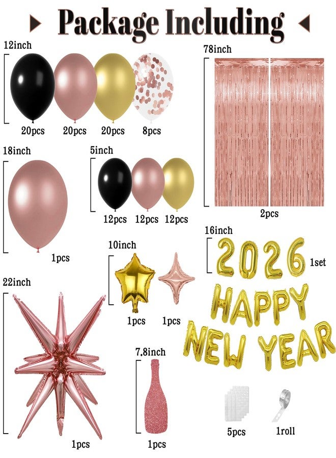 Janinus New Year Balloon Garland Arch Kit for New Year Decorations 2026 - Rose Gold Black and Gold Balloons Different Sizes 5 12 18 Inch new year Eve Balloons Arch - Image 2